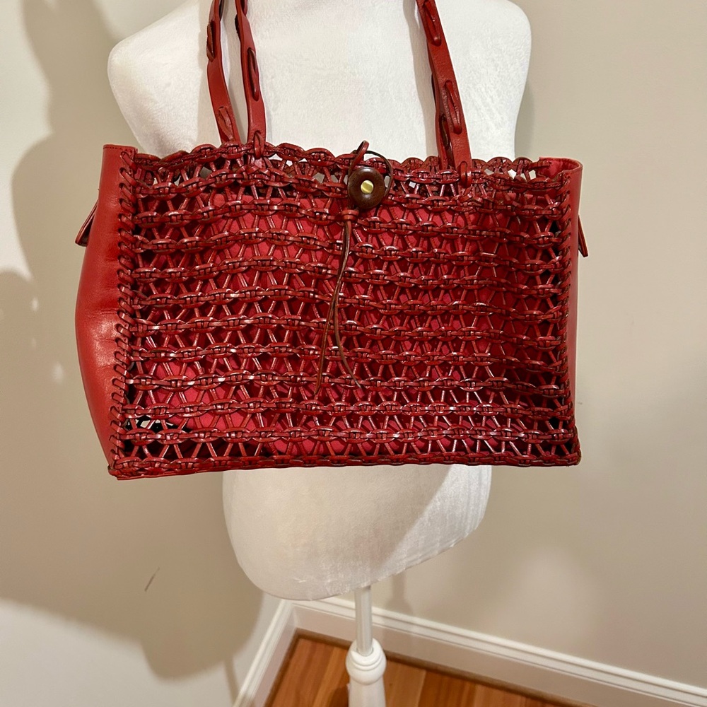 The Sak Red Woven Leather Shoulder Bag